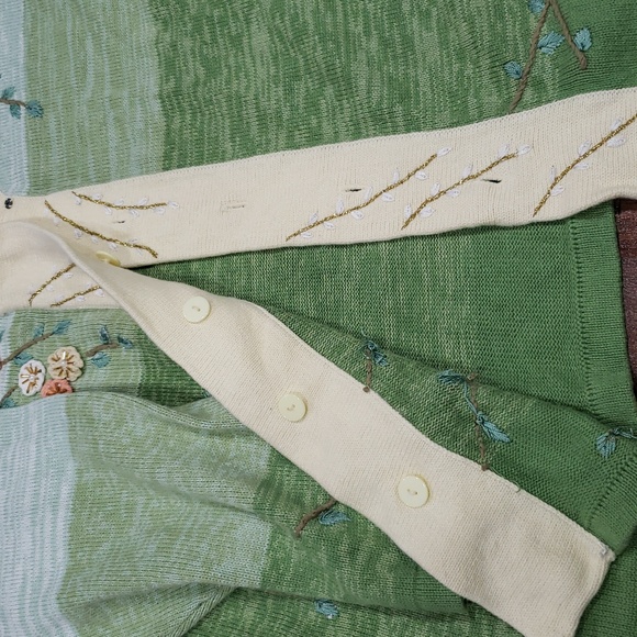Storybook Knits Green and Cream Floral Cardigan - Picture 4 of 8